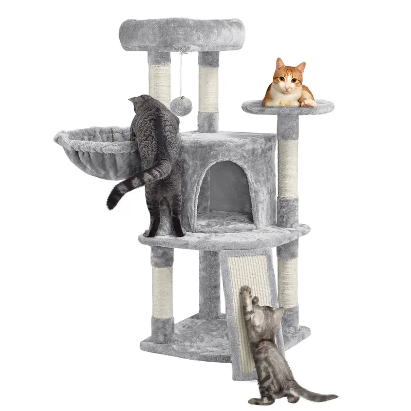 Yaheetech 42in Cat Tree with Scratching Posts and Condo, Plush Cat Tower with Perch Platform for Indoor Small Medium Cats