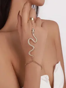 Women's Fashion Minimalist Snake Chain Bracelet, Unique Snake Shape, Metal Flat Plate Finger Ring, Perfect Gift, Multifunctional Accessory for Any Occasion