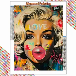 Pop Art Marilyn Monroe Bubble Gum 5D Full Drill Diamond Painting Kit - Graffiti Street Art with 'LOVE' Text, Colorful Retro Portrait, DIY Rhinestone Wall Decor & Perfect Gift for Pop Art Lovers