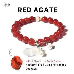 Natural Red Agate Bracelet 8mm (0.31 inch) Bead Inch Healing Crystal Quartz Energy Chakra Jewelry Women's Birthday Gift