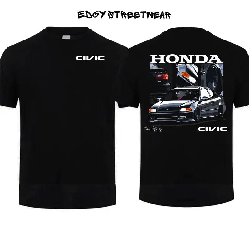 Civic Car Graphic T Shirt Men, Car Enthusiast Graphic Tee Outdoor Sports Apparel Gift Men Short Sleeve Casual Everyday Shirt Made in USA, For Men