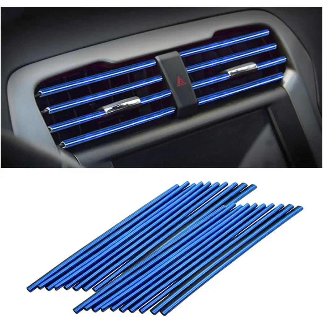 7.68 Inches PVC Durable & Waterproof Snap-On Metallic Car Air Conditioner Outlet Trimming Strips, Universal Auto Interior Molding Accessory for Most Cars (Ice Blue), 20 Pieces
