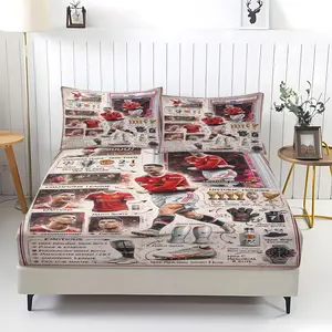 3-Piece Star player Cristiano Ronaldo Bedding Set, Comfortable Printed Design, Includes 1 Fitted Sheet & 2 Pillowcases, Non-Slip, Perfect Gift
