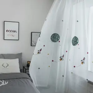 Cartoon Rocket Space Ship Curtain, Window Curtains, Top Rod Insert, Perfect for Kids' Room, Boy's Bedroom, Balcony, Floor Window, Elegant Design