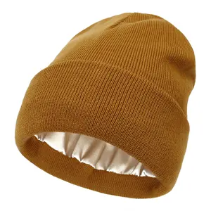 Warm & Cozy Bright-Colored Satin Lined Knit Beanie Hat, Fall & Winter Everyday Hat for Men and Woman, Soft Slouchy Beanie Hat for Winter Commute, Outdoor Sports, School, Gift