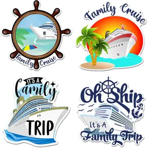 4 Pcs Family Cruise Door Decorations Magnetic Large Cruise Ship Door Magnets Funny Waterproof Nautical Magnets for Carnival Cabin Stateroom Fridge Car Refrigerator Decorating Magnet