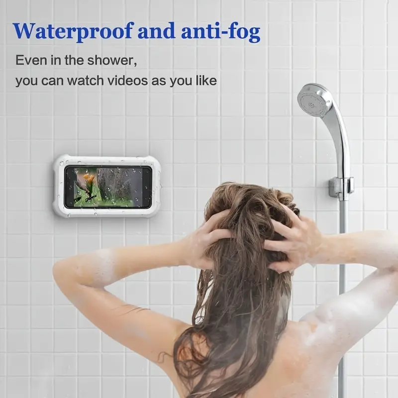 Wall-Mounted Adhesive Smartphone Holder & Mount for Cellphone - Durable Backing, 360° Rotatable Adjustable Hands-Free Stand, Waterproof Plastic, Protection, 6.8 in Max Fit, Easy Installation for Shower/Cooking