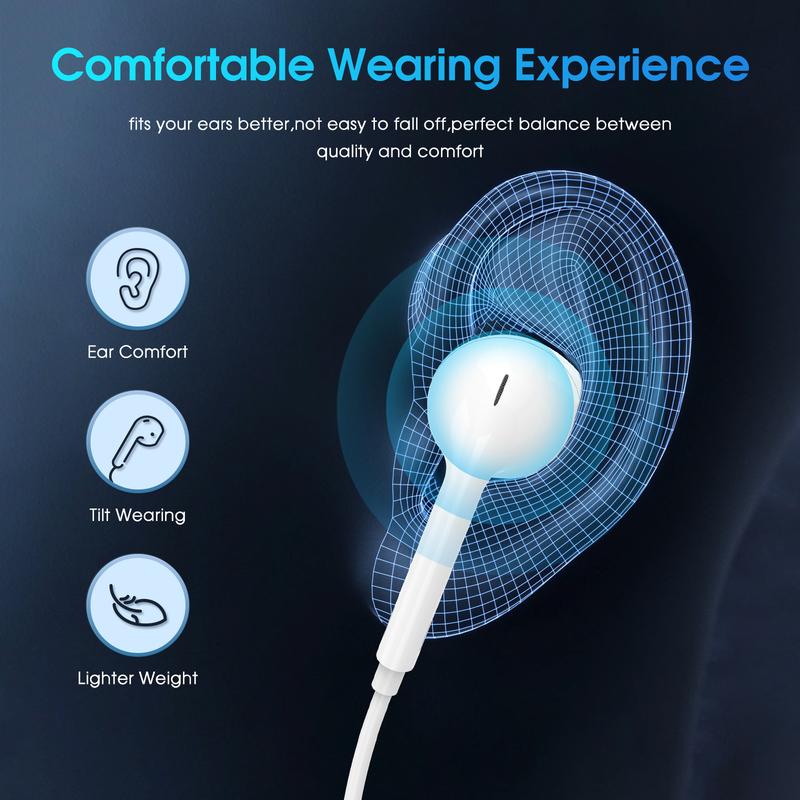 Type C Wired Earphones for iPhone 17/16/15 Series Galaxy Z Fold 7/6 S25 S24 S23, Google Pixel 9/8/7, In Ear USB C Earbuds [Microphone & Volume Control] Plug & Play Wired Headphones Audio Earplugs