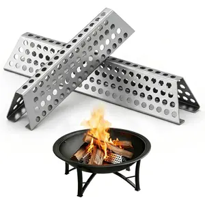 Fireplace Grate 2-Pack 10.2" & 7" Nestable Stainless Steel Fire Pit Grate with Honeycomb Design for 70% Less Smoke & Hotter Burn Portable for Indoor Fireplace Outdoor Camping & Backyard