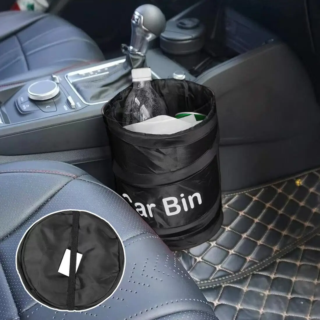 Car mounted garbage bin, car storage bin, spiral bin, foldable garbage bin
