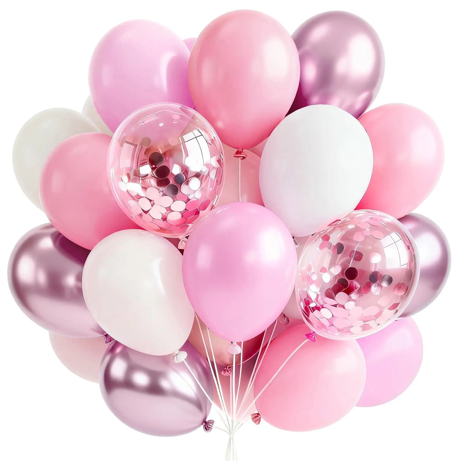 PartyWoo Thick 66pcs 12in Blow Up Pink & White Balloons, Light Pastel Matte Confetti Set for Balloon Garland, Graduation, Wedding Decorations Supplies
