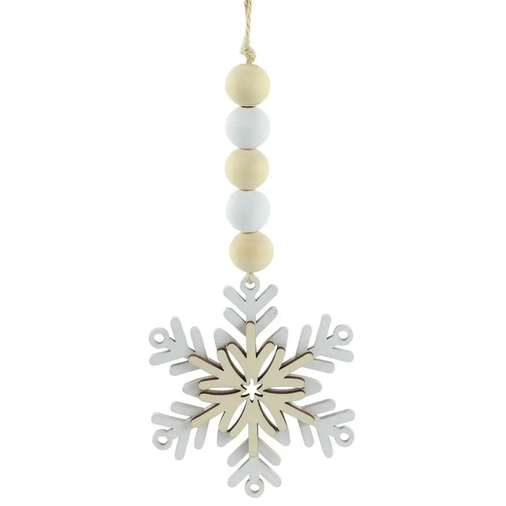8"L Wood Bead/Snowflake Ornament  Natural/White  XA118218