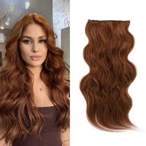 #SummerVibes Qbeauty Multi-Shade Red Collection Clip-in Synthetic Hair Extensions - Adult 4PCS 190g Total Long Wavy Thick Double Weft Natural-Looking Pieces, Synthetic Soft Hairpieces, Gift Box Incl., for Busy Lifestyle Outdoor Use