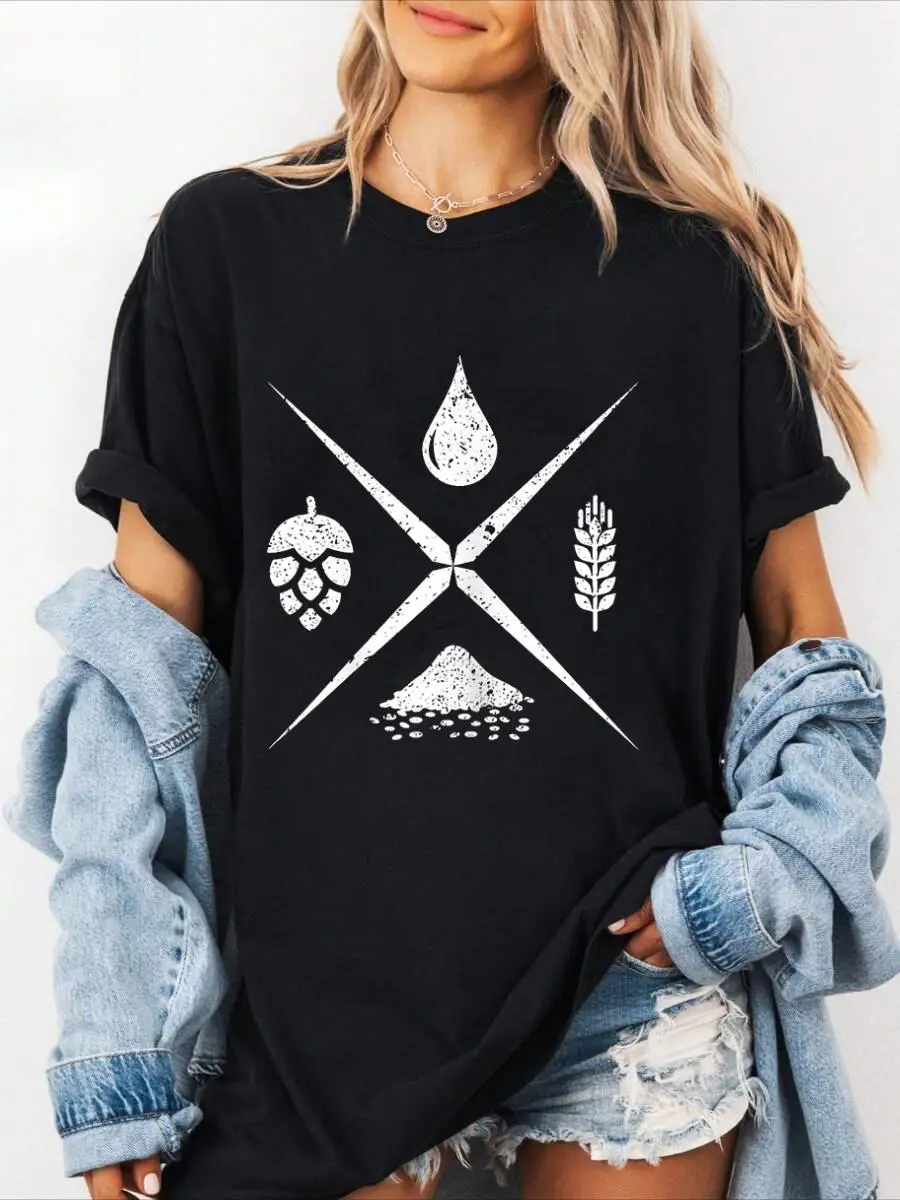 100% cotton Beer Brewer T-Shirt Craft Beer Homebrew IPA Shirt Gift T-Shirt Women Graphic T-Shirt Cotton Print short Sleeve Casual Top, Summer Tee Womens Tops
