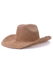 Panama straw flat-brimmed hollow jazz hat, spring and summer outdoor sun hat for men and women, vintage casual straw hat, cowboy hat