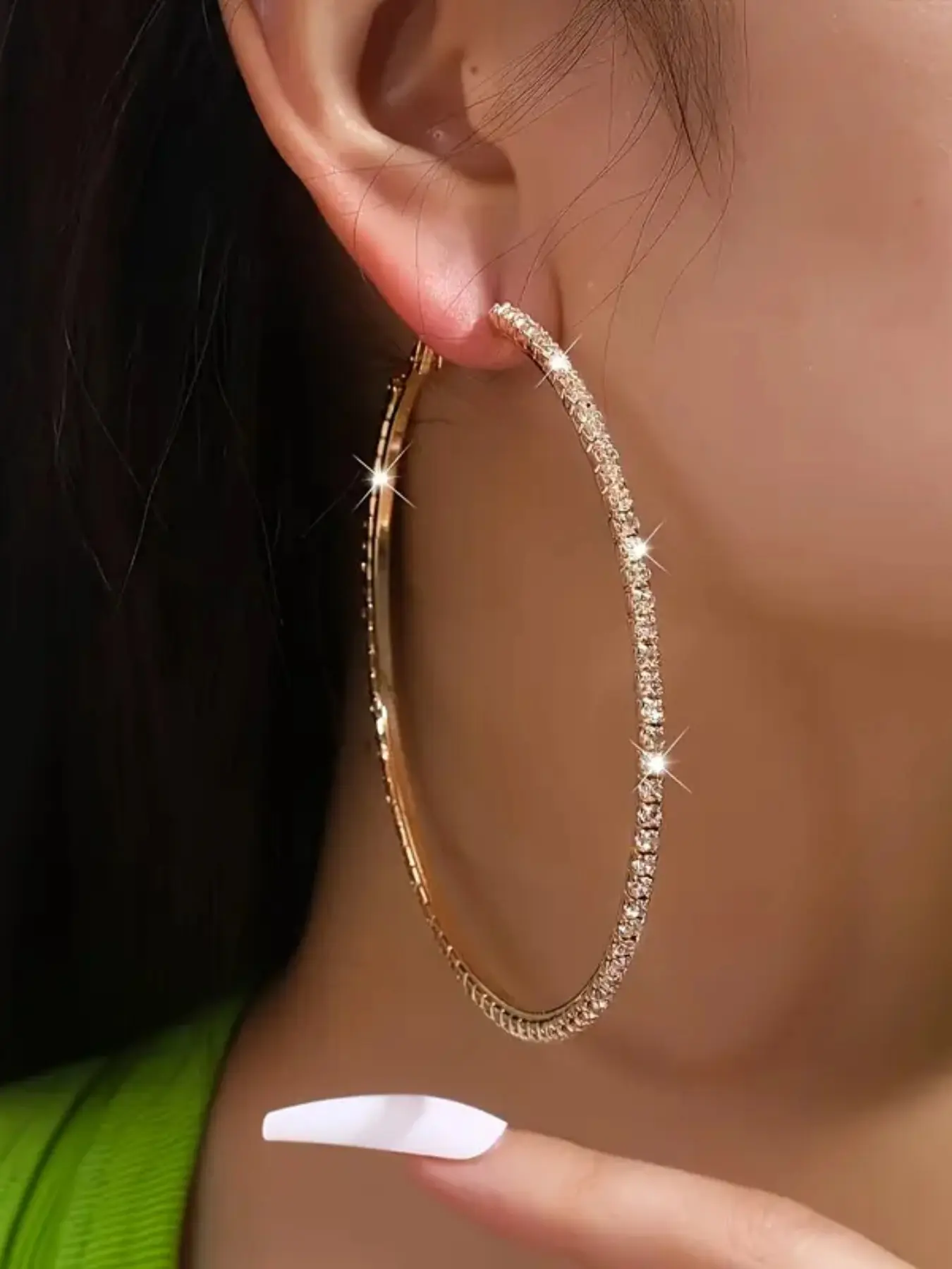 Elegant Party Earrings, Fashionable Rounded Hoop Earrings, Hollow Round Design, Sparkling Rhinestones, Fashion Jewelry for Women, Fashionable Accessories, Perfect for Special Occasions