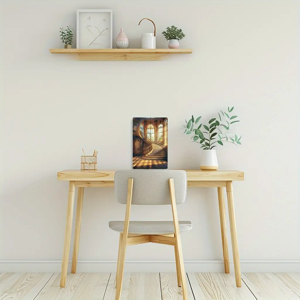 Elegant Grand Staircase Metal Tin Sign: Step into the New - Perfect for Home Office or Man Cave Decor