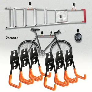 Heavy-Duty Dual-Color Metal Tool Hooks, Wall-Mounted Garage Organizer for Ladders & Bikes, Rust-Resistant, Sturdy Construction