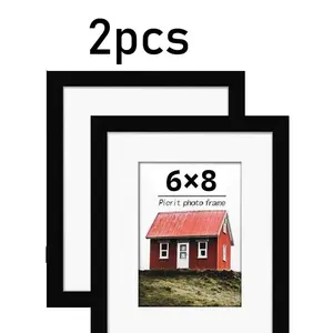 2pcs 6x8 Inch Wooden Photo Frames, Wall-Mountable & Tabletop, Acrylic Glass, Shatter-Resistant, Elegant, Ideal for Home & Party Decor