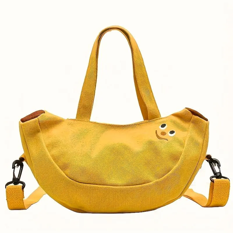 Kawaii Cartoon Banana Crossbody Bag - Adjustable Strap, Vibrant Yellow Soft Shell Coin Purse for Women, Perfect for Daily Outings & Work, Daily Outing Bag | Playful Design Bag | Canvas Material, Cute Crossbody Bag