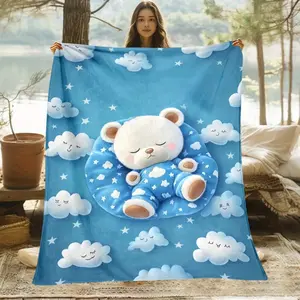 Cute Bear Blanket, Lightweight and Warm, Ideal for Sofa, Outdoor, Camping, Living Room, Office, Chair, Bed, Soft Digital Print, All Seasons