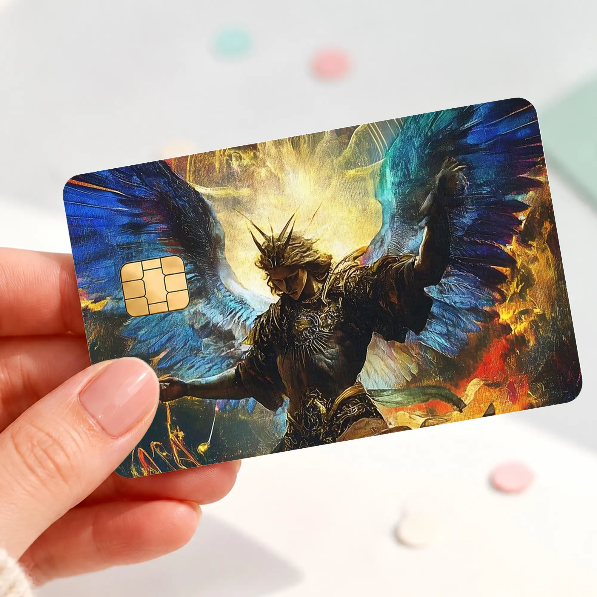 Archangel Warrior Credit Card Skin Sticker, Blue Wing Angel Debit Card Cover, Christian Fantasy Bank Card Decal, Powerful Guardian Angel Gift