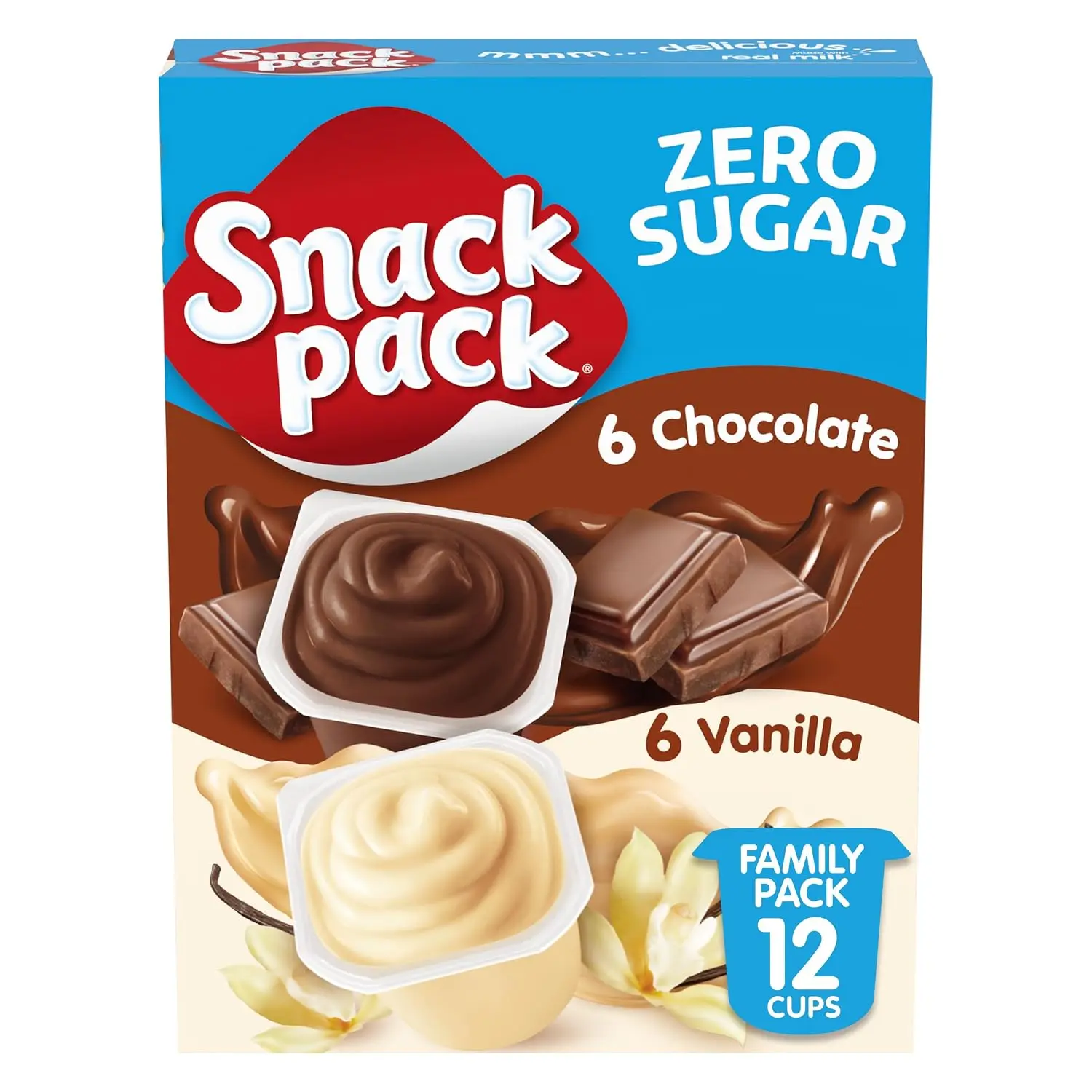 Snack Pack Zero Sugar Chocolate and Vanilla Pudding Cups, 3.25 oz., 12-ct