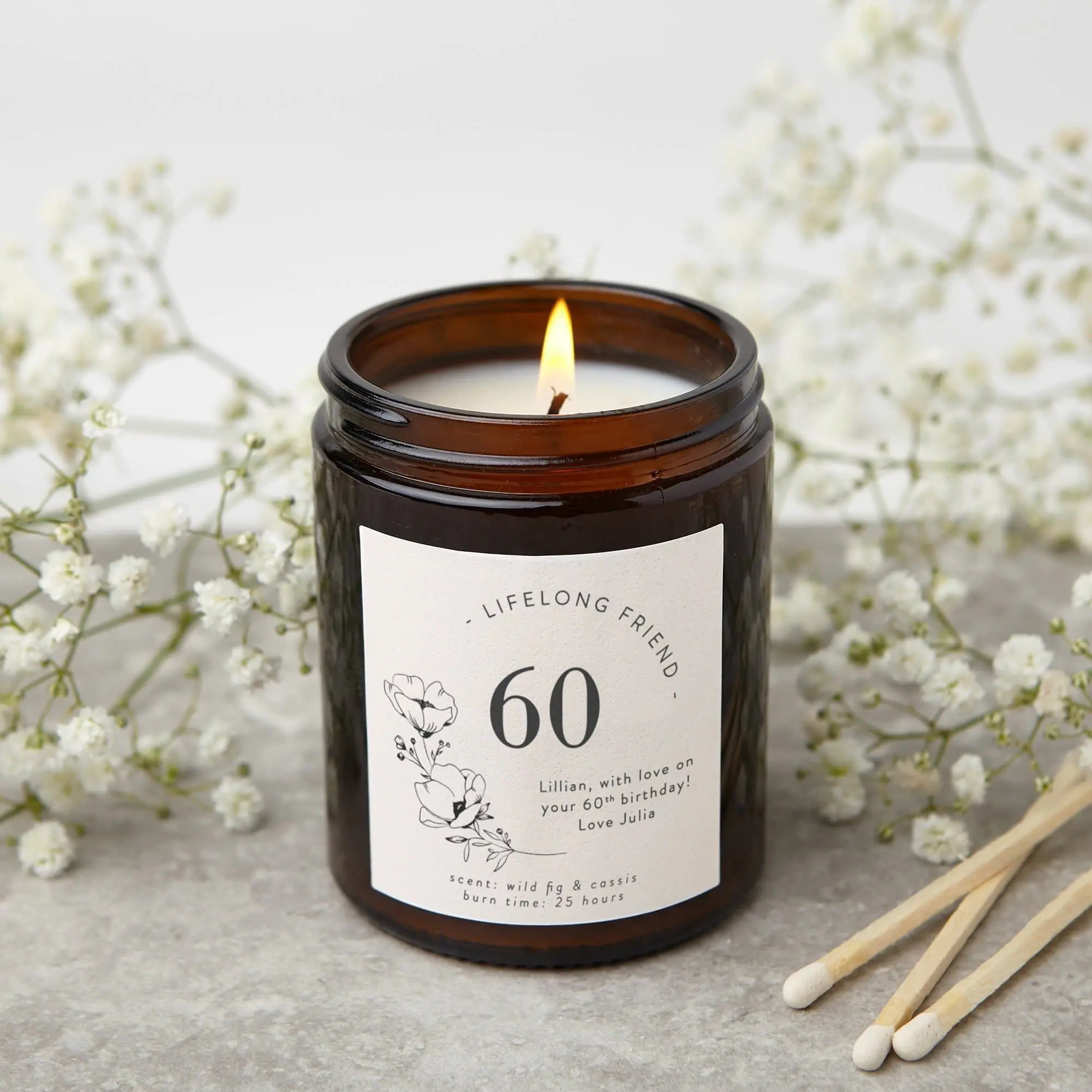 60th Birthday Gift Personalised Candle, Birthday Gift for Friend, Birthday Gift for Her