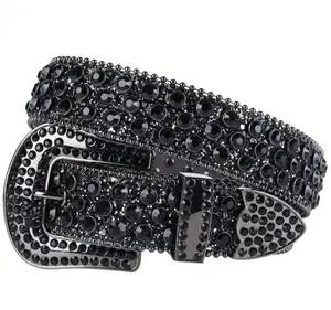 Men's Handmade Rhinestone Cowboy Belt– Sparkling Western Unisex Belt for Jeans & Parties, Perfect Gift for Birthdays，Christmas (Diamond Accents Design Handcrafted entirely)