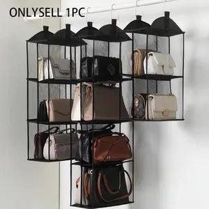 Detachable 2/3/4 Compartment Pouch, Hanging Handbag Organizer, Clear Purse Bag Storage Holder, Space Saving for Wardrobe Closet, Home Organizer Storage