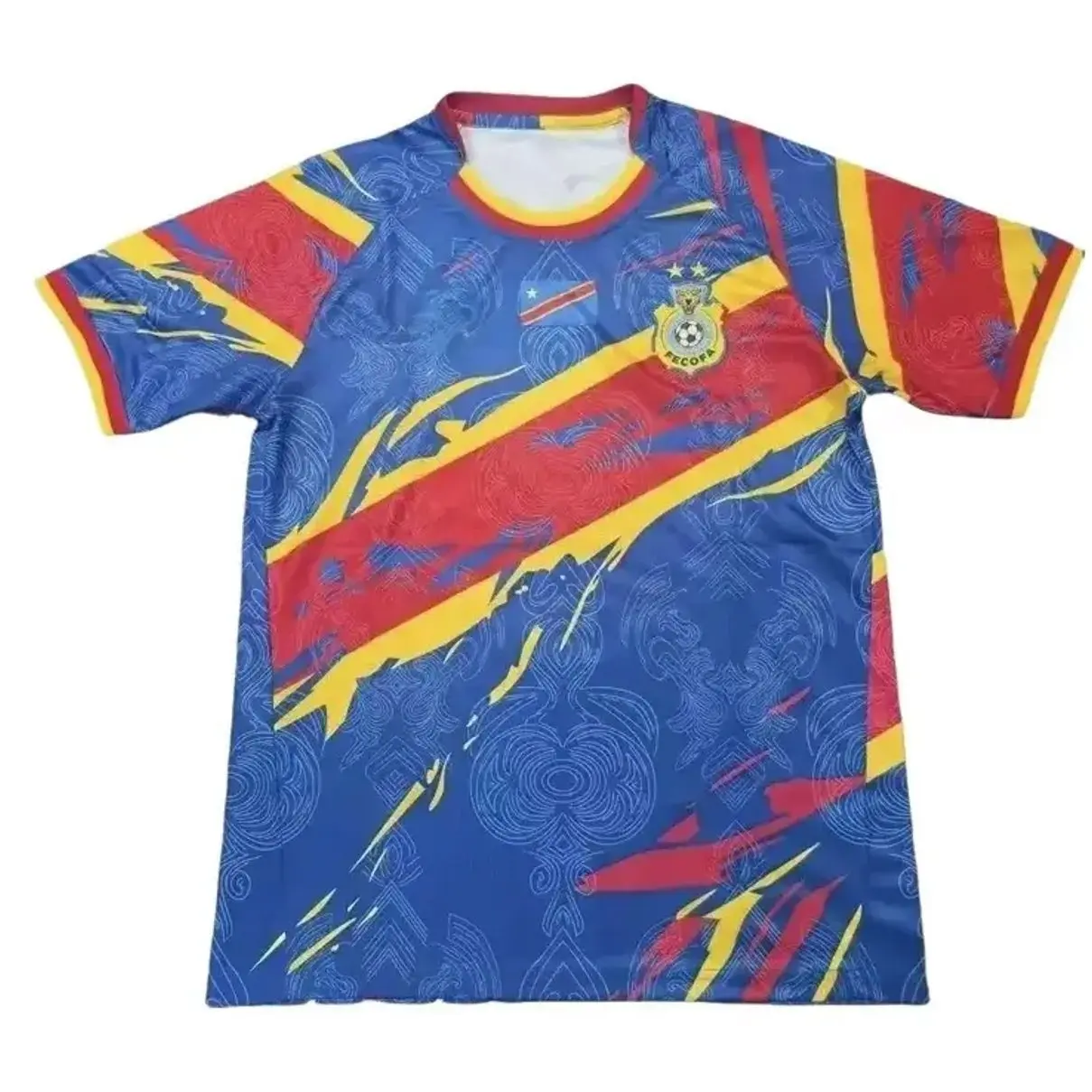 [FULL LOGO] Unisex Congo Blue Football Jersey, Breathable Polyester Fan Shirt with Mesh Panels, Regular Fit, Lightweight & Quick-Dry, S, Blue Sports Jersey Football - Personalization upon request