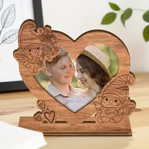 1pc Wooden Photo Frame, Brown Country Style Wedding Display with Heart shape Cutout, Perfect for Couples, Anniversary Gifts & Rustic Home Decor, Rustic Wedding Decorations