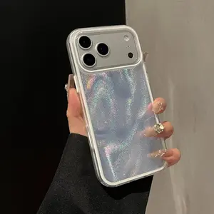 Luxury Holographic Quicksand Texture 3-in-1 Full Protection Case for iPhone 17 Pro Max 16 15 14 Series