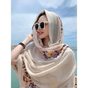 Elegant Floral Embroidered Scarf Shawl for Women, Multi-Functional Head Scarf for Outdoor Use, Perfect Beach Wrap and Mother's Day Accessory