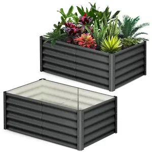 GARVEE Raised Garden Bed Set of 2, 6x3x1.5FT Galvanized Raised Garden Bed, Outdoor Large Planter Raised Beds Open Base with Safety Edge and Glove for Vegetables Flowers Ground Planter, Dark Gray