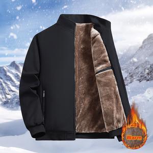 Men's Winter Sherpa Lined Fleece Jacket with Stand Collar Full Zip Closure Inner Pocket Windproof for Cold Weather & Casual Wear Coats