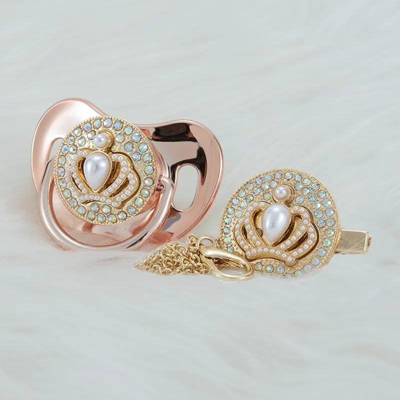 MIYOCAR Elegant pearl Crown Crystal Pacifier - Ideal for Baptism Gifts, Baby Showers & Cherished Keepsakes and Special Occasions