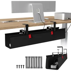 No Drill Under Desk  Management Tray - 28" Cord Management Under Desk - Clamp/Screw Mount - Support Upto 70lbs - Fabric Wire Management - Gaming/PC  Tray Cord Hiders for Office/