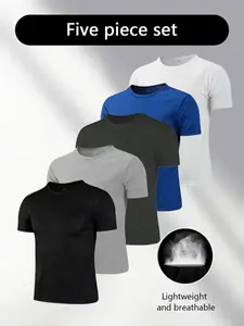 5 Pack Men’s Lightweight Breathable T Shirts Crewneck Athletic Workout Tee Quick Dry Casual Basic Gym Shirt Soft Stretch Everyday Activewear Undershirt Summer Fitness Tee Gift for Him #menshirt #gymshirt #workouttee #athletictshirt