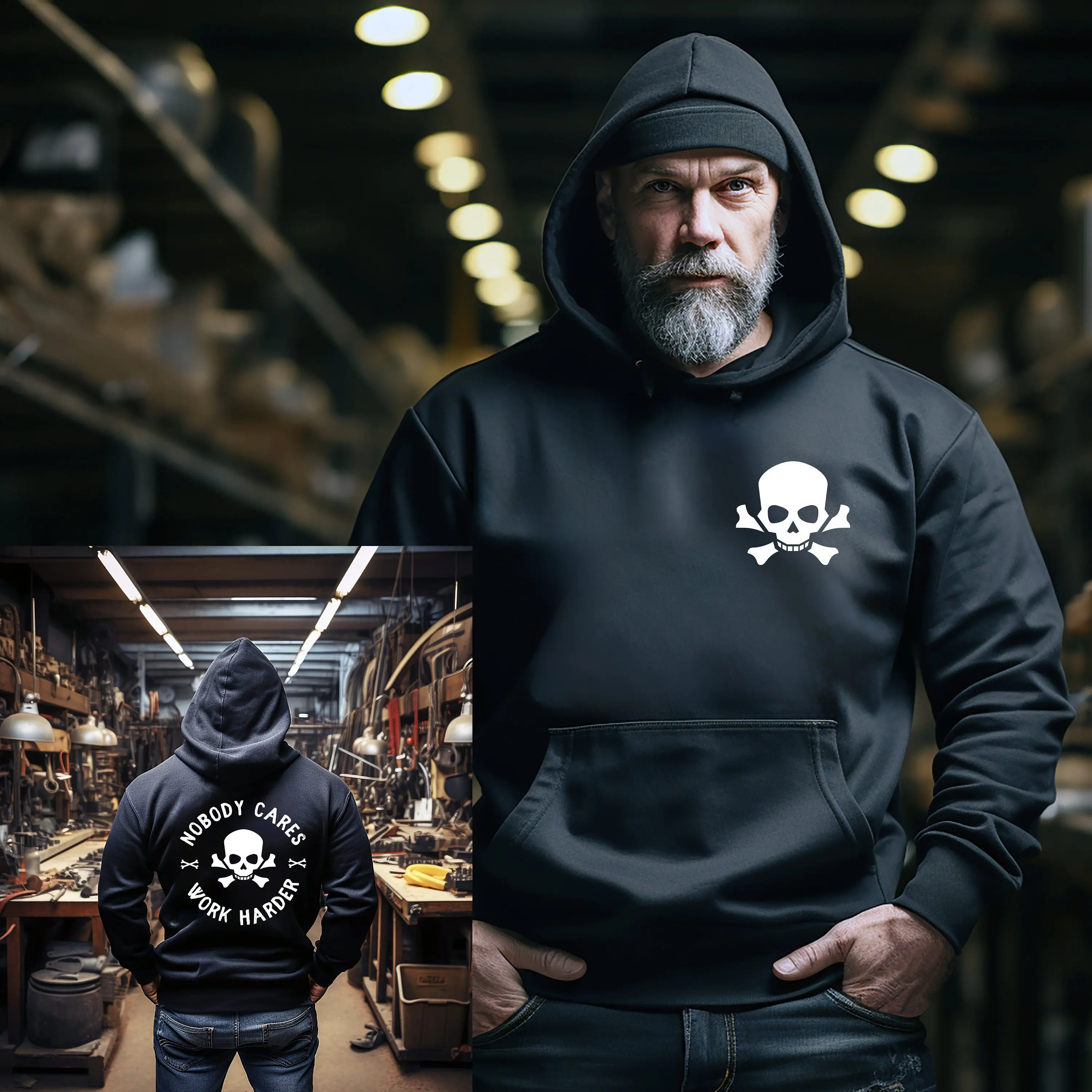 Skull Unisex Work Hoodie, Nobody Cares Work Harder Sweatshirt, College Student, Collar Sweatshirt, Biker Sweatshirt, Unisex Sweater Pullover Tee