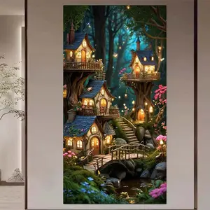 1 set of DIY diamond painting kit, 5D diamond art set, DIY decoration forest cabin, dreamy bridge, sparkling lights mosaic, diamond art, DIY art home decoration, Handcraft, Wall Art Painting, DIY Craft Supplies