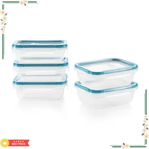 Snapware Total Solution 10-Pc Plastic Food Storage Containers Set, 3-Cup Rectangle Meal Prep Container, Non-Toxic, BPA-Free Lids with 4 Locking Tabs, Microwave, Dishwasher, and Freezer Safe