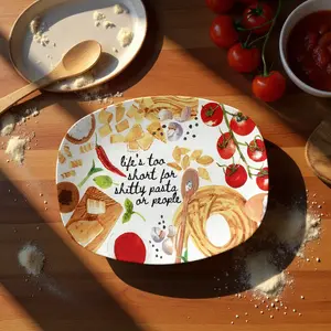 Funny Pasta Quote Platter - Fresh Pasta Serving Tray with Hand Drawn Ingredients - Gift for Foodies Cooks and Italian Kitchen Lovers