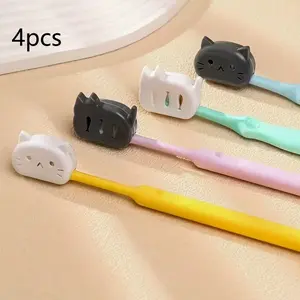 4-Piece Travel Toothbrush Protector Set, Cute Cat Design, Portable Toothbrush Case, Ideal for Home, Travel, Business Trips