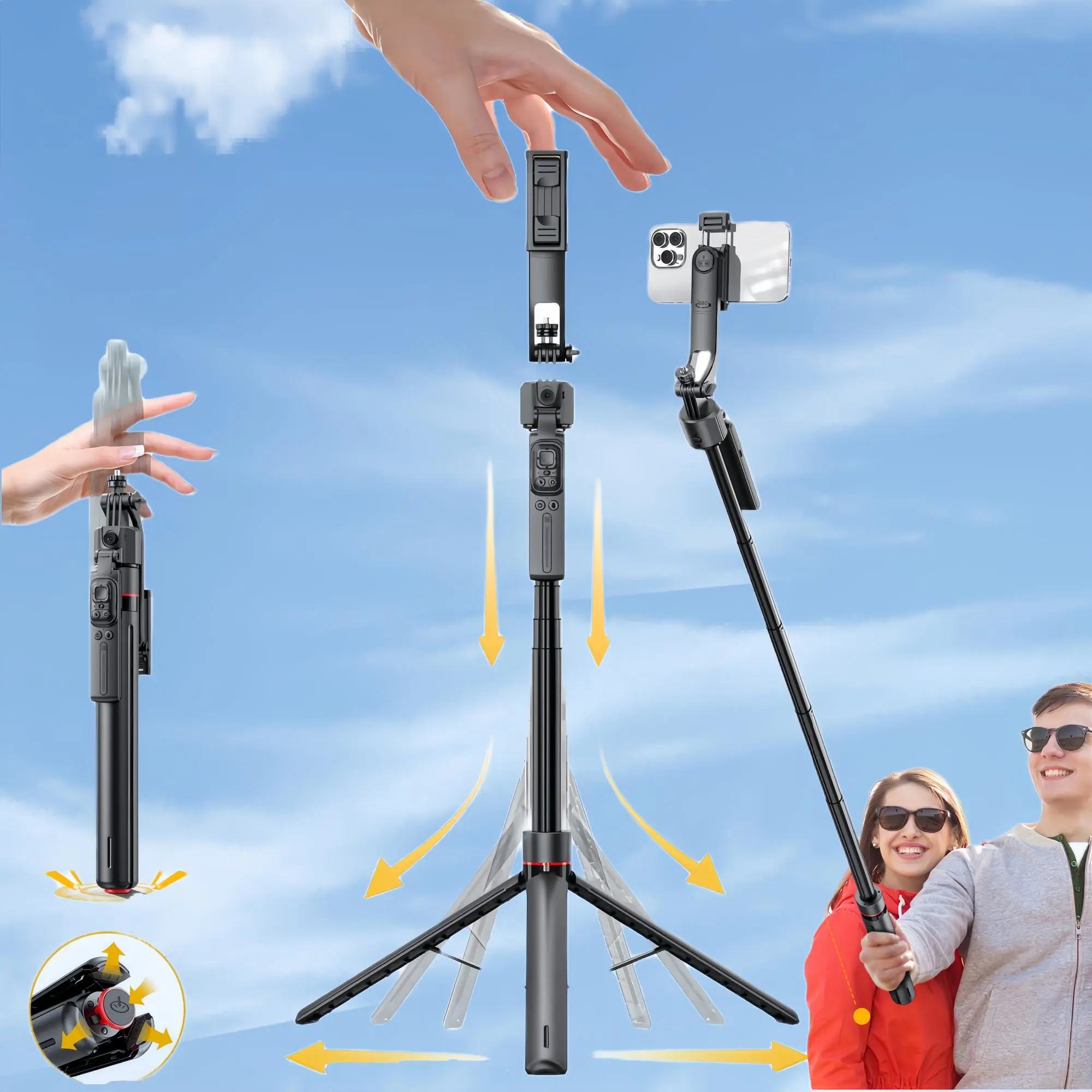 Auto-popup Tripod Selfie Stick, 360° Panoramic Selfie Stick, AI Face Tracking & Gesture Control Selfie Stick, Phone Accessories for Vlog, Live Stream & Photo, Camera Stand