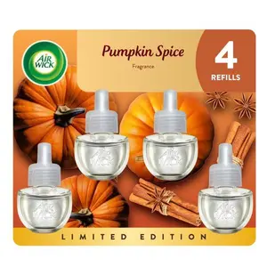 Air Wick Plug-In Fall Scented Oil Air Freshener Warmer Refills, Pumpkin Spice, 4 Count