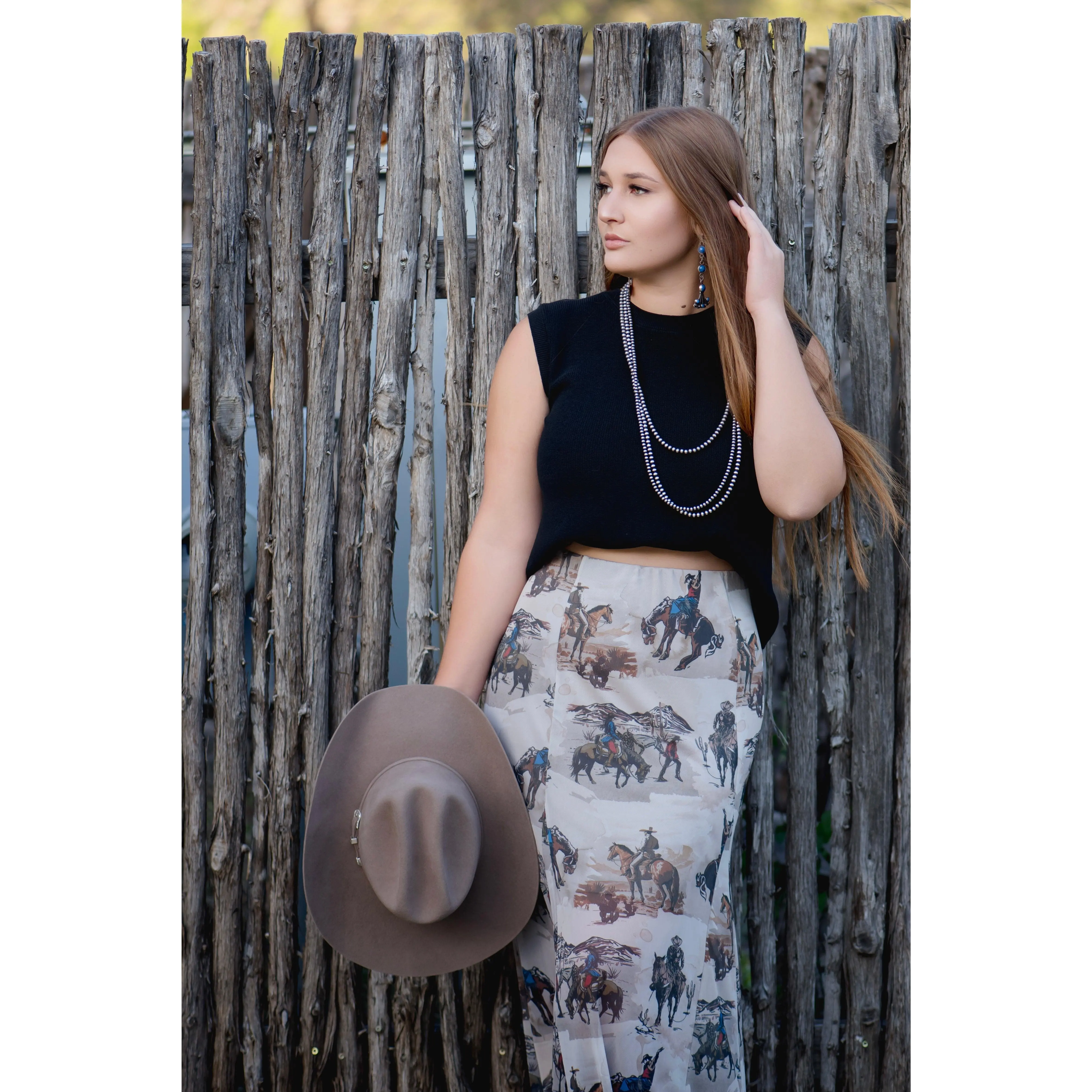 Avery Western Cowboy Print Skirt