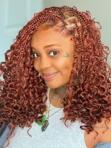 16 Inch Braided French Loose Curly Crochet Hair, Rust Brown Vibrant French Curl Braided Hair Extensions - Pre-Stretched, 1 Pack High Temperature Loose Wavy Curly Braided Hair Extensions for Women Natural Look Christmas New Year Carnival Music Festival Use