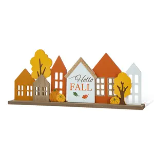 Glitzhome 20in Fall Wooden House Table Decor, Festive Holiday Ornament for Home & Party Supplies