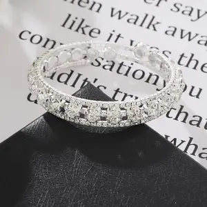2025 Bride Jewelry Full Diamond Elastic Bracelet Silver Bangle Bracelet